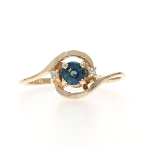 Yellow Gold Sapphire Diamond Bypass Ring - 14k Round .32ctw